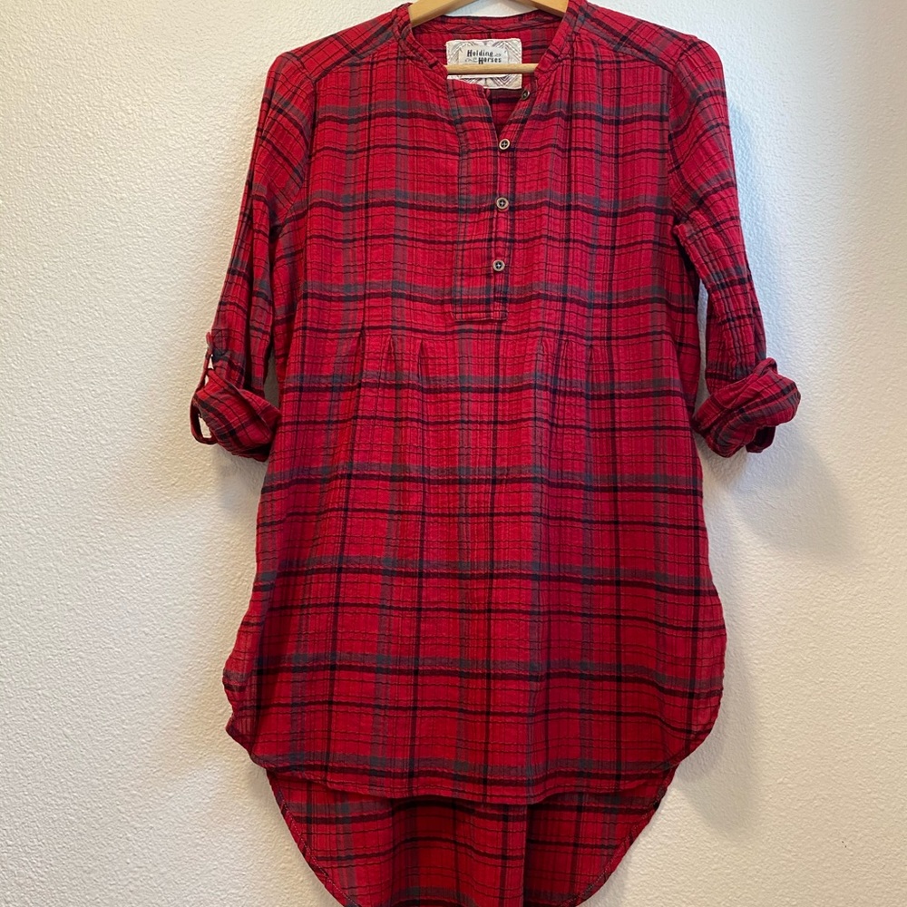 Anthro Holding Horses Red Flannel Shirt Dress